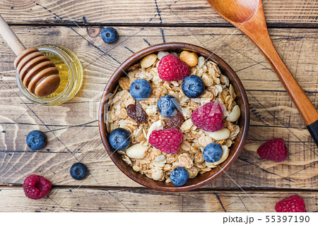 Healthy breakfast. Fresh granola, muesli  55397190