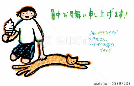 暑中見舞い　挨拶　インドア派　ねこ 55397233