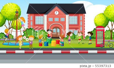 Active boys, girls and friends playing sport Active boys, girls and friends playing sport 55397313