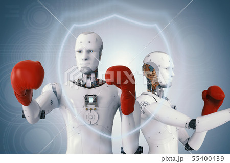 android robot wearing red boxing gloves 55400439