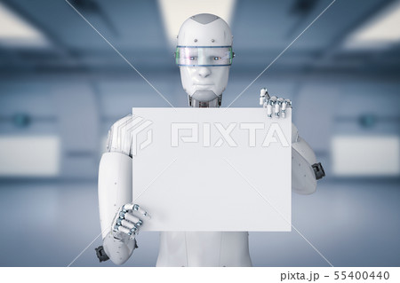 robot holding blank paper 55400440
