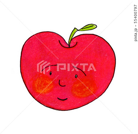 りんごさん 顔 手描きのイラスト素材