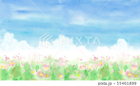 抽象的な花畑の風景 水彩イラスト背景のイラスト素材