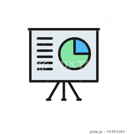 Project presentation with pie chart flat color icon. 55403164