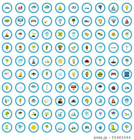 100 view icons set, flat style 55403344