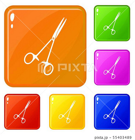 Medical clamp scissors icons set vector color Medical clamp scissors icons set vector color 55403489