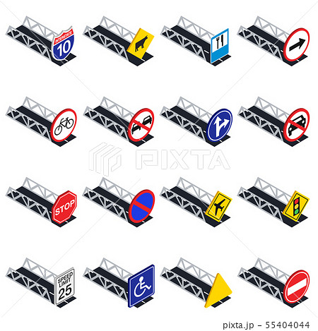 Road sign icons set, isometric style 55404044