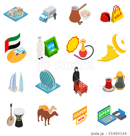 Arabic shopping icons set, isometric style Arabic shopping icons set, isometric style 55404134