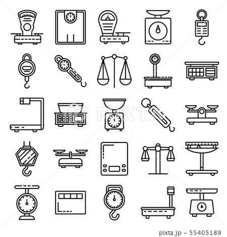 Weigh scales icons set, outline style Weigh scales icons set, outline style 55405189