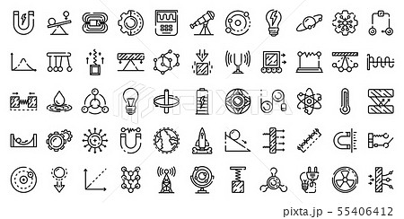 Physics Icons Set Outline Styleのイラスト素材