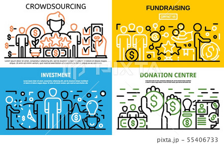 Crowdfunding idea banner set, outline style 55406733