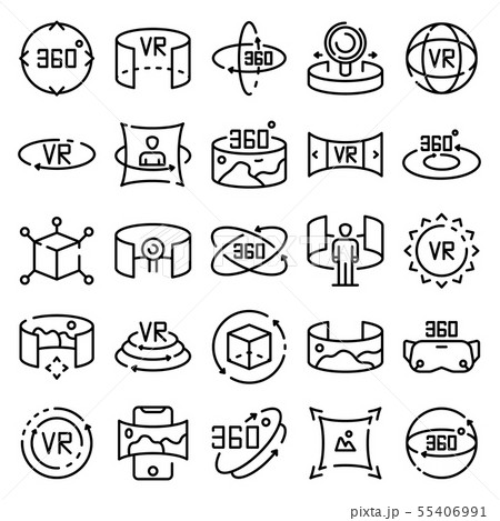 360 Degrees Icons Set Outline Styleのイラスト素材