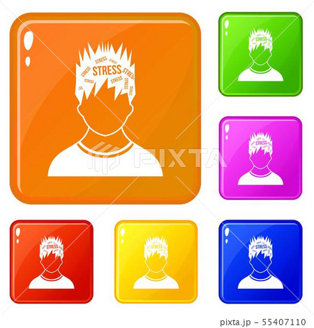 Word stress in the head of man icons set vector color 55407110
