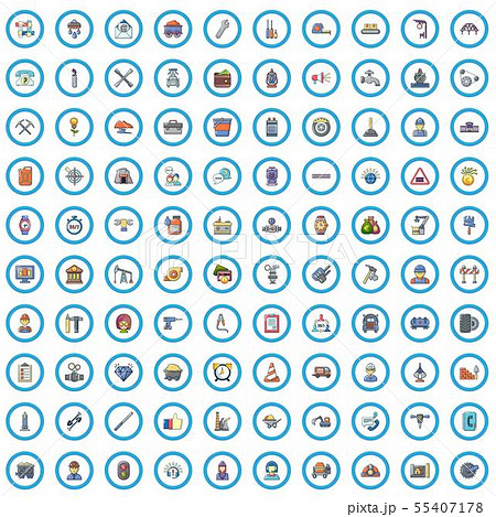 100 working hours icons set, cartoon style 100 working hours icons set, cartoon style 55407178