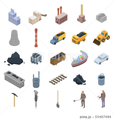 Coal industry icons set, isometric style 55407494