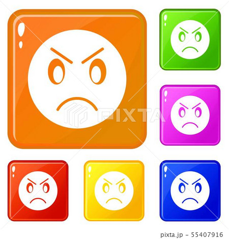 Annoyed emoticons set vector color 55407916