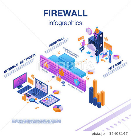 Firewall Server Infographic Isometric Styleのイラスト素材