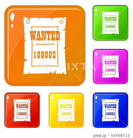 Vintage wanted poster icons set vector color Vintage wanted poster icons set vector color 55408713