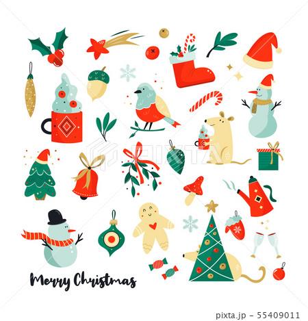 Set of Christmas holiday elements and icons Set of Christmas holiday elements and icons 55409011