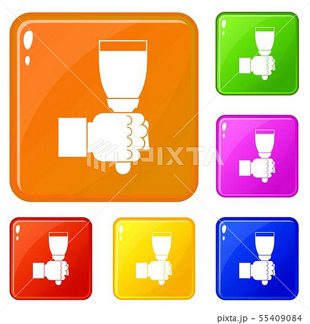 Hand hjlding paint brush icons set vector color Hand hjlding paint brush icons set vector color 55409084