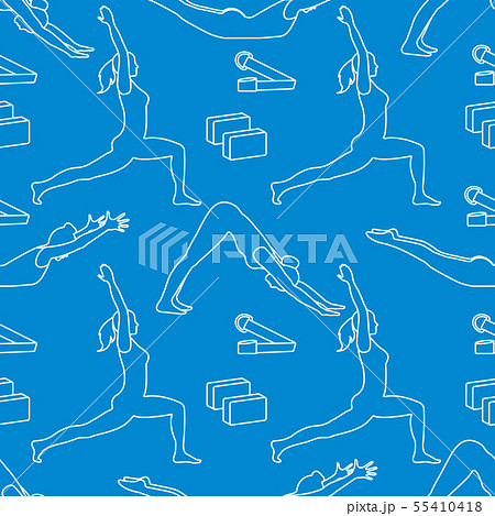 Sports seamless pattern with women doing yoga Sports seamless pattern with women doing yoga 55410418