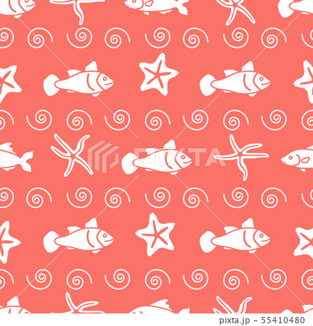 Vector seamless pattern with starfish and fish Vector seamless pattern with starfish and fish 55410480