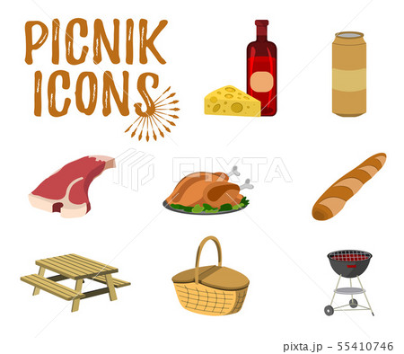 Set of Picnic icon. BBQ label on white Background. Set of Picnic icon. BBQ label on white Background. 55410746