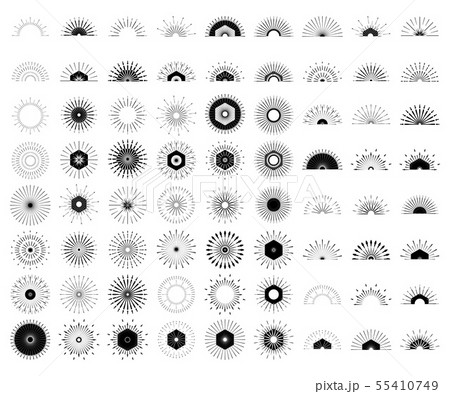 Big set of Retro Sun burst shapes. Vintage logo, 55410749