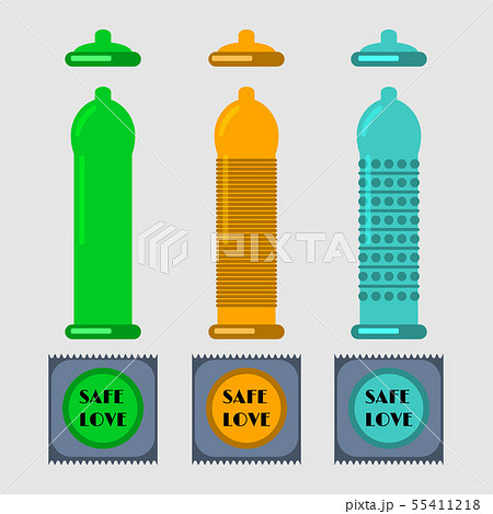 Condoms and packages on white background. Set of Condoms and packages on white background. Set of 55411218