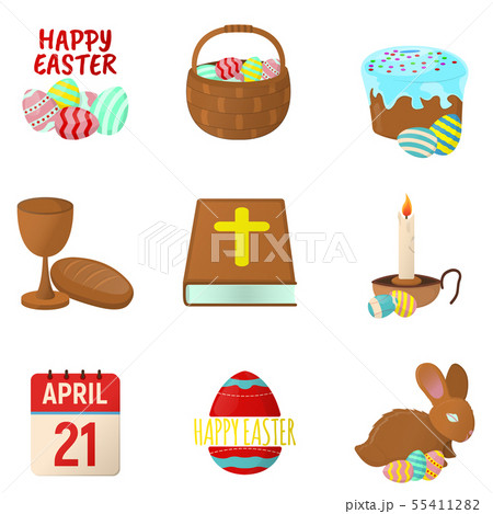 Set of Easter icons. Happy Easter on white 55411282