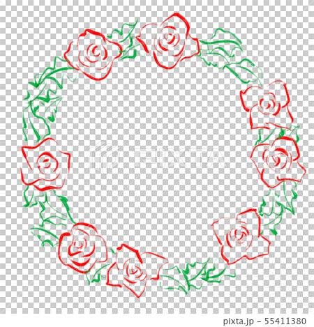 Hand-painted wreath of red rose flower - Stock Illustration [55411380 ...