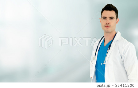 Young male doctor working at the hospital. 55411500
