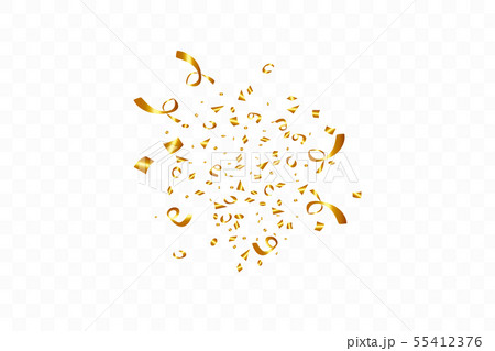 Confetti isolated on transparent background. Golden ribbons. Festive vector illustration 55412376