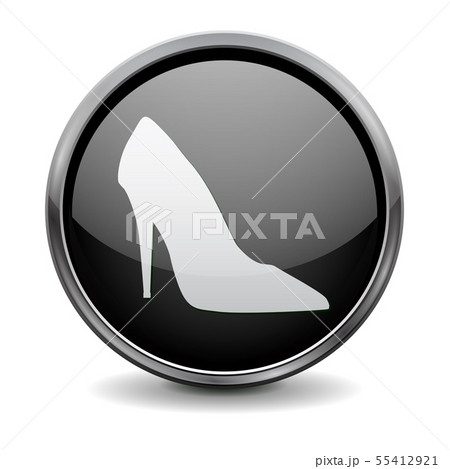 Black round 3d button. High heel shoe sign Black round 3d button. High heel shoe sign 55412921