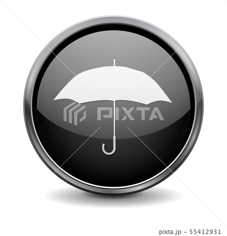 Black round 3d button. Umbrella sign Black round 3d button. Umbrella sign 55412931