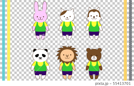かわいい動物のキャラクターのイラストセットA 55413701