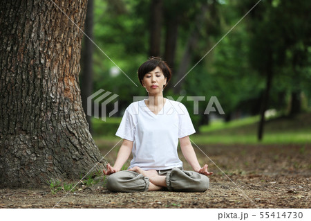 森の中でヨガをする女性 55414730