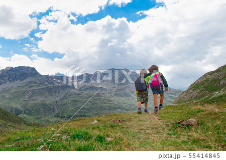Two children during a summer camp in the mountains 55414845