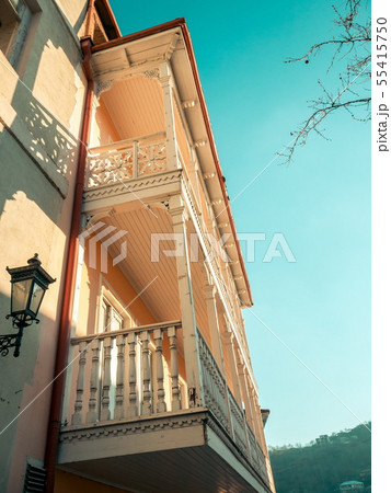 Old balconies in Signaghi town.Georgia 55415750