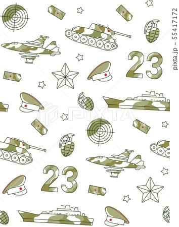 Seamless pattern for Defender of Fatherland Day card with army, military objects. 55417172