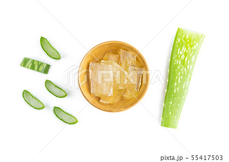 Fresh Aloe Vera on a white background Fresh Aloe Vera on a white background 55417503
