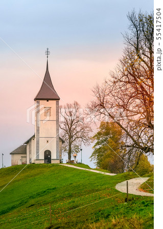 Church on top of the hill in Slovenia countryside Church on top of the hill in Slovenia countryside 55417504