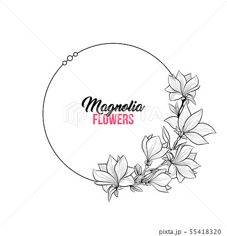 Magnolia Contour Drawing Branch Round Frame for Wedding Design Magnolia Contour Drawing Branch Round Frame for Wedding Design 55418320