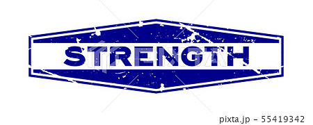Grunge blue strength word hexagon rubber stamp 55419342