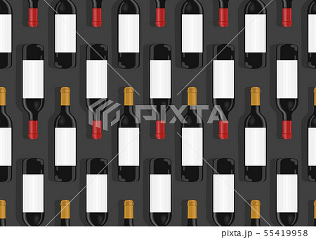 Wine bottles seamless pattern on black background, 55419958