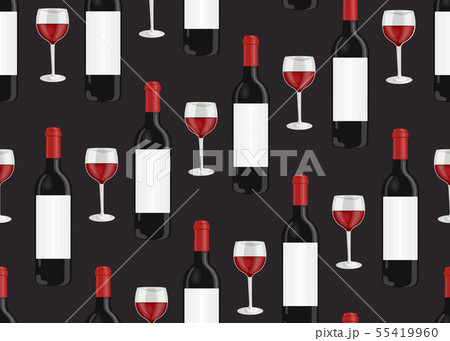 Wine glasses and bottles seamless pattern on black Wine glasses and bottles seamless pattern on black 55419960