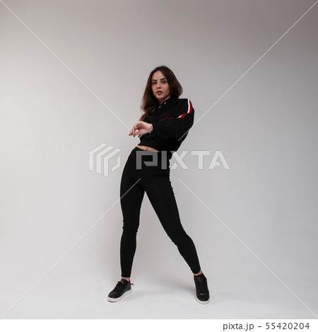 Cute athletic young beautiful woman dancer  55420204