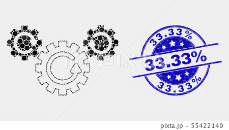 Vector Pixelated Gear Rotation Icon and Distress 33.33 percent Stamp Seal 55422149