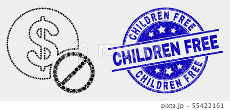 Vector Pixel Forbidden Dollar Icon and Distress Children Free Stamp Vector Pixel Forbidden Dollar Icon and Distress Children Free Stamp 55422161