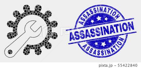 Vector Pixelated Repair Tools Icon and Scratched Assassination Stamp Vector Pixelated Repair Tools Icon and Scratched Assassination Stamp 55422840